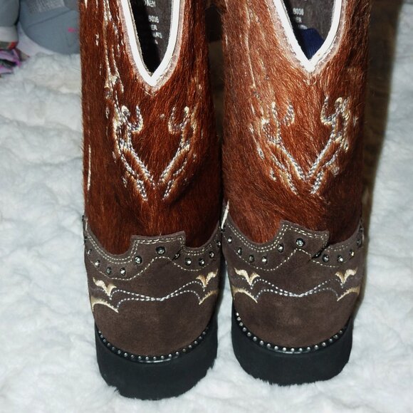 RARE Justin Leather Brindle Hair-On Hide w/ Rhinestones Cowgirl Boots 9 - Picture 8 of 16